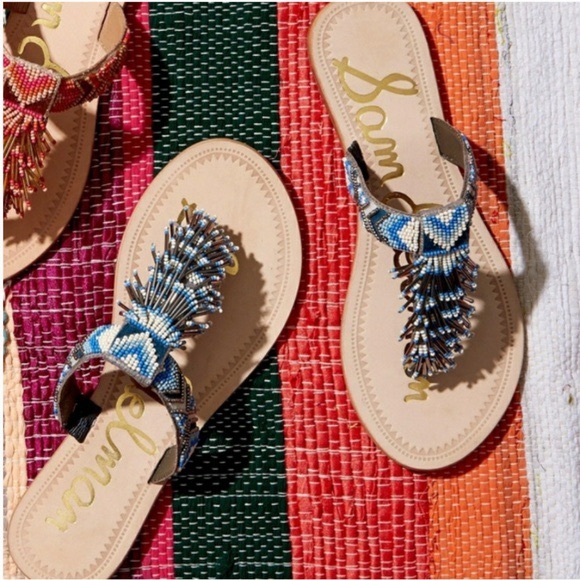 Sam Edelman Shoes - Sam Edelman Blue Beaded Fringe Sandals 8